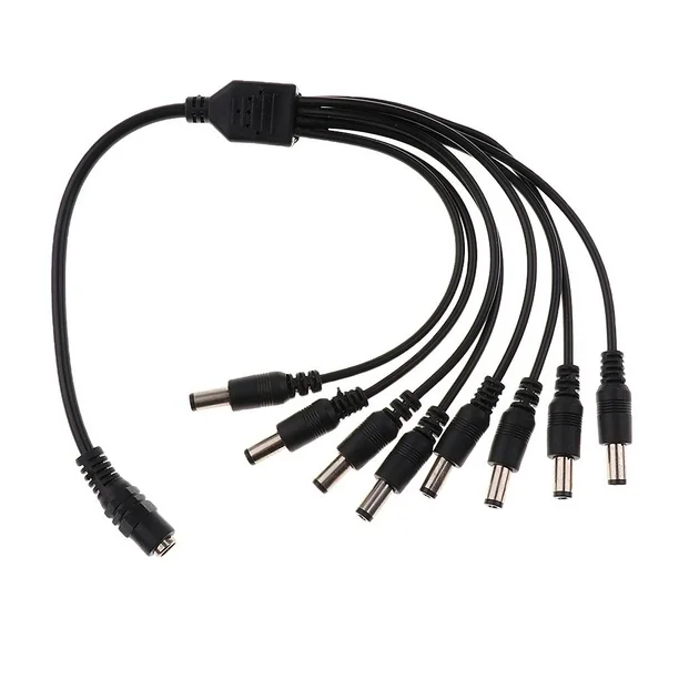 1 to 8 Way DC Power Splitter Cable, Plug 5.5mm x 2.1mm, 1 Female to 8 Male DC Power Output Y Adapter Cord for CCTV Camera, Router, LED Light Strip and More (Black) (Copy)