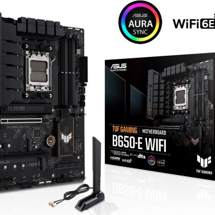 ASUS TUF GAMING B650-E WIFI B650 AM5 ATX motherboard, DDR5, PCIe 5.0, a PCIe 5.0 M.2 slot, Realtek 2.5 Gb Ethernet, Wi-Fi 6E, HDMI, DisplayPort, front USB 20Gbps Type-C