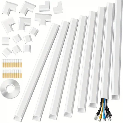 Cable Concealer Adhesive Installation, L15.7 W1.00 H0.5in, Cord Covers for Wires On Wall Pack of 8 with Connectors