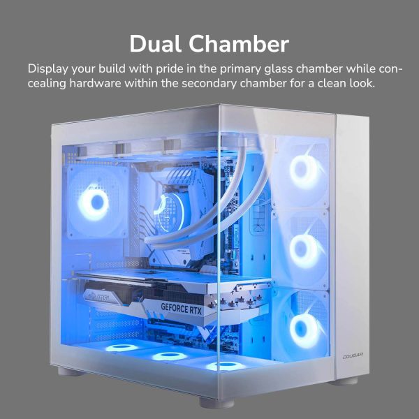 Cougar FV150 RGB Mid Tower ATX Computer Case, Tempered Glass Side Panel, 4 x 120mm ARGB Fans Pre-Installed, White - Image 11