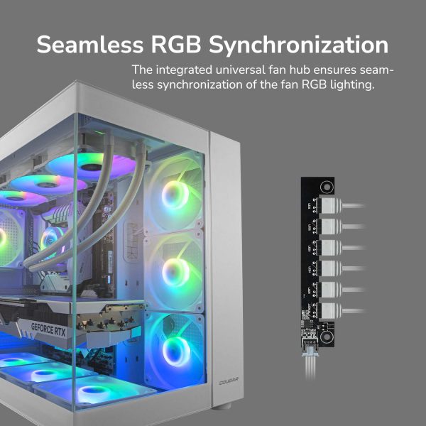 Cougar FV150 RGB Mid Tower ATX Computer Case, Tempered Glass Side Panel, 4 x 120mm ARGB Fans Pre-Installed, White - Image 16