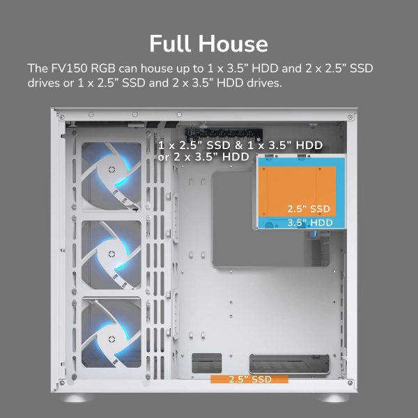 Cougar FV150 RGB Mid Tower ATX Computer Case, Tempered Glass Side Panel, 4 x 120mm ARGB Fans Pre-Installed, White - Image 18