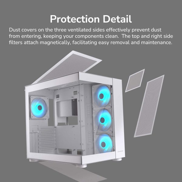 Cougar FV150 RGB Mid Tower ATX Computer Case, Tempered Glass Side Panel, 4 x 120mm ARGB Fans Pre-Installed, White - Image 19