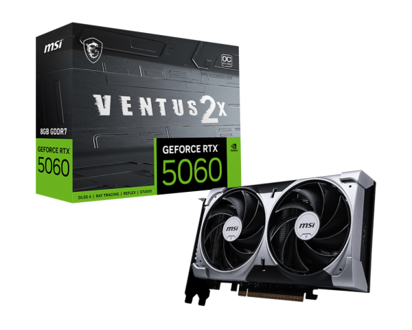 MSI Gaming RTX 5060 G5060-8V2C 8G GDDR7 Ventus 2X OC Extreme Performance: 2535 MHz, DisplayPort x3 2.1a, HDMI 2.1b Graphics Card