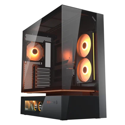 COUGAR CFV235 Vision ATX Mid-Tower Central Floating Case with 2×160 RGB and 120 RGB Pre Installed Black with Built in LED Display