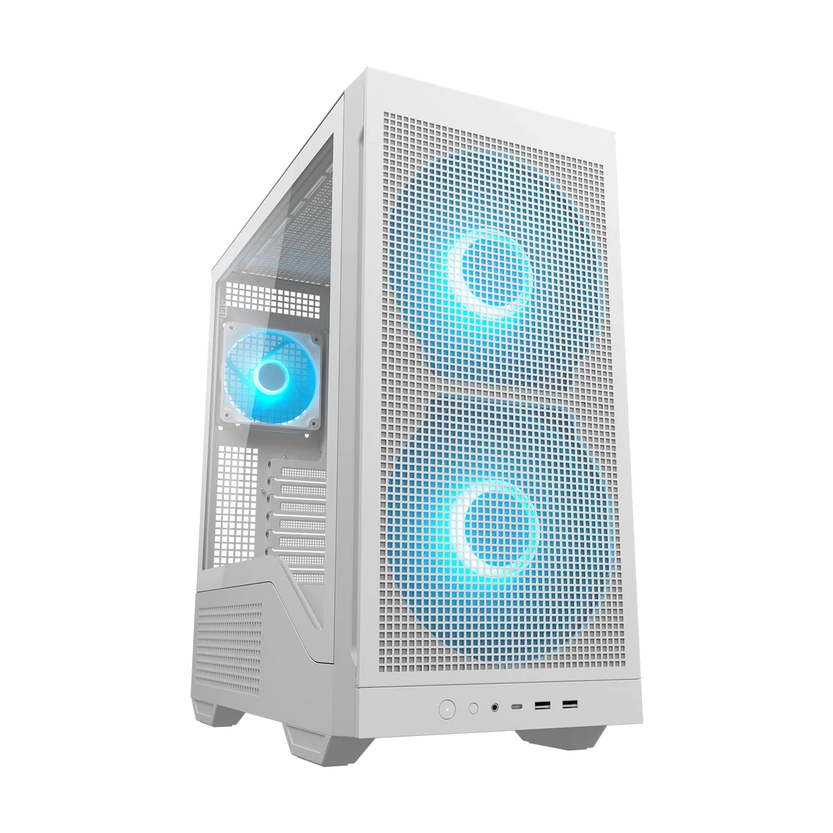 COUGAR MX600 Max RGB Mid-Tower Computer Case - White- Dual 200mm ARGB Front Fans - Dual-Curve Airflow Ramp - Extended Glass Side Panel - 5 Dust Filters - USB 3.2 Type-C - 2x USB 3.0 Type-A - HD Audio (Copy)
