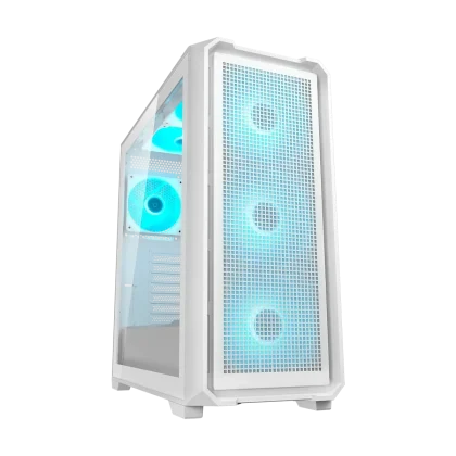 COUGAR MX600 Air Pro Mid-Tower Computer Case – White – Fan Hub  3x140mm ARGB Front Fans – 2x 140mm ARGB Top Fans – 1x 120mm ARGB Rear Fan – Triple Dust Filters – USB C – 2x USB A – HD Audio
